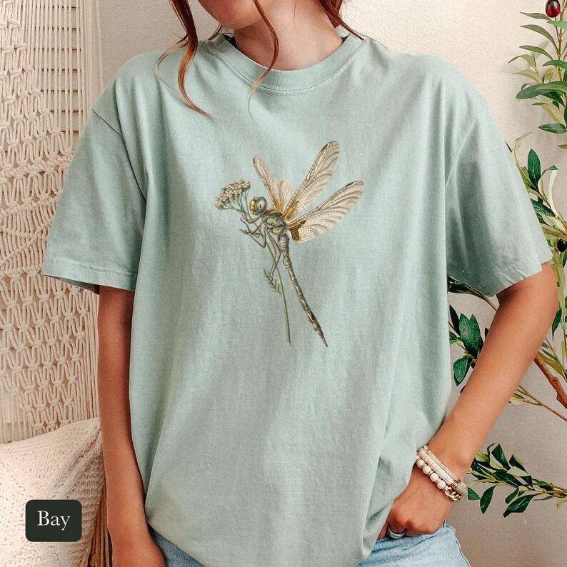 Dragonfly Shirt, Comfort Colors® Entomology Tee, Cottage Core Wildflower Graphic Tee, Bug Lover Gift, Vintage Botanical Insect Illustration