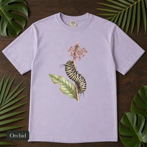 Monarch Caterpillar Shirt, Comfort Colors® Vintage Botanical Bug Tee, Cottagecore Insect Tshirt, Butterfly Garden Gift, Science Teacher Gift