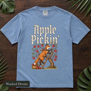 Red Fox Apple Picking Shirt, Comfort Colors® Vintage Fall Harvest Tee, Apple Pickin' Orchard Cottagecore Illustration, Fox Lover Gift