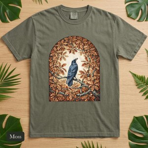 Crow and Oak Comfort Colors® Shirt, Autumn Dawn Vintage Nature Illustration