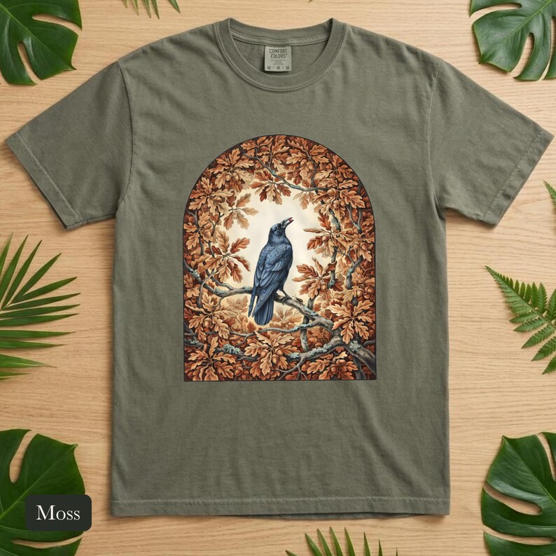 Crow and Oak Comfort Colors® Shirt, Autumn Dawn Vintage Nature Illustration