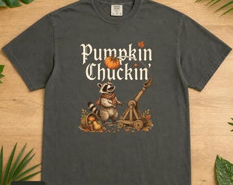 Raccoon Shirt, Pumpkin Chuckin' Comfort Colors® Vintage Fall Harvest Graphic