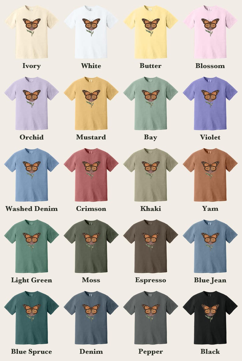 Monarch Butterfly Shirt, Comfort Colors® Cottagecore Wildflower Tee, Botanical Insect Shirt, Butterfly Garden Gift, Entomology Gift