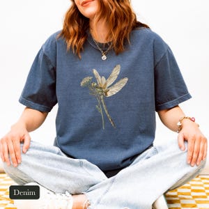 Dragonfly Shirt, Comfort Colors® Entomology Tee, Cottage Core Wildflower Graphic Tee, Bug Lover Gift, Vintage Botanical Insect Illustration