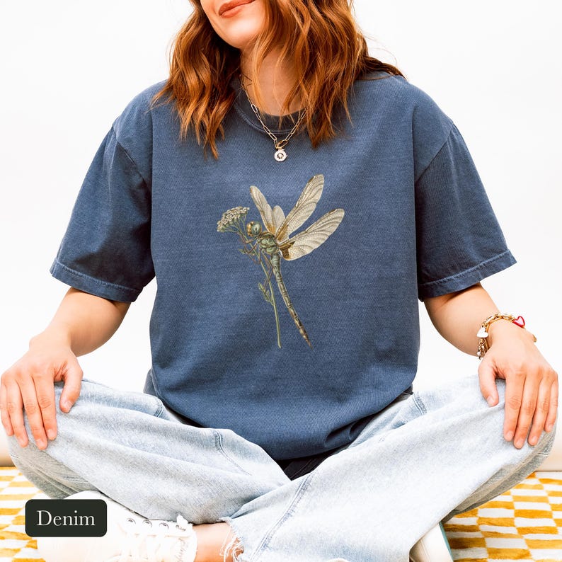 Dragonfly Shirt, Comfort Colors® Entomology Tee, Cottage Core Wildflower Graphic Tee, Bug Lover Gift, Vintage Botanical Insect Illustration