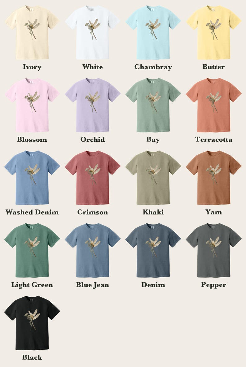 Dragonfly Shirt, Comfort Colors® Entomology Tee, Cottage Core Wildflower Graphic Tee, Bug Lover Gift, Vintage Botanical Insect Illustration
