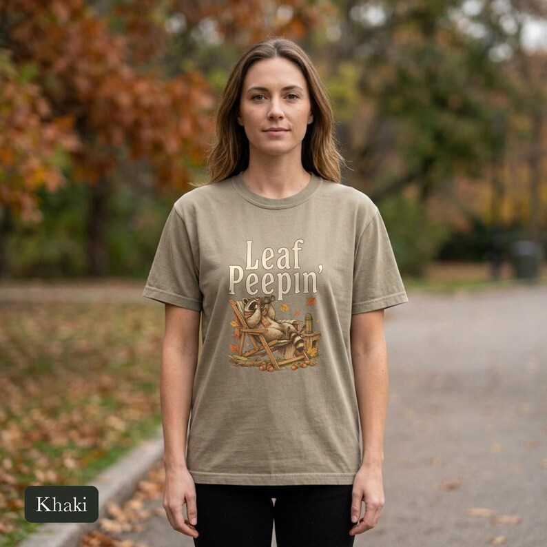 Raccoon Leaf Peepin' Comfort Colors® Cotton Shirt, Vintage Autumn Camp Illustration