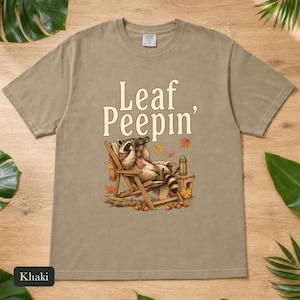 Raccoon Leaf Peepin' Comfort Colors® Cotton Shirt, Vintage Autumn Camp Illustration