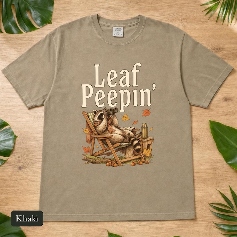 Raccoon Leaf Peepin' Comfort Colors® Cotton Shirt, Vintage Autumn Camp Illustration