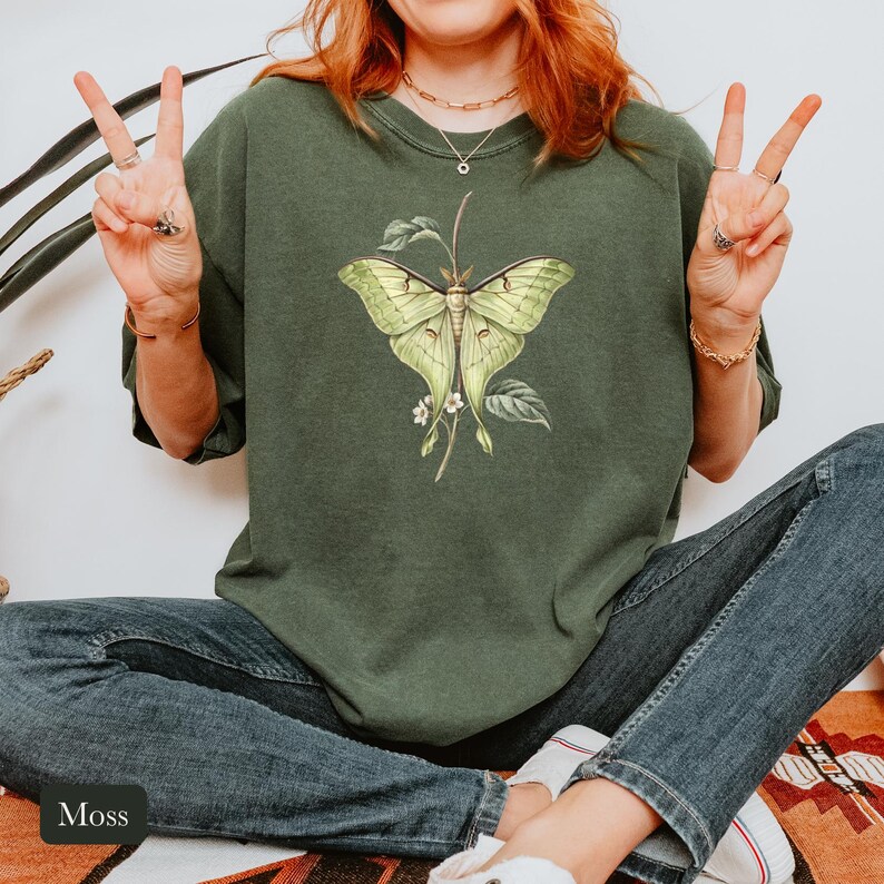 Luna Moth Shirt, Comfort Colors® Vintage Moth Tee, Dark Academia Insect Tshirt, Cottagecore Botanical Tee, Moth Lover Gift