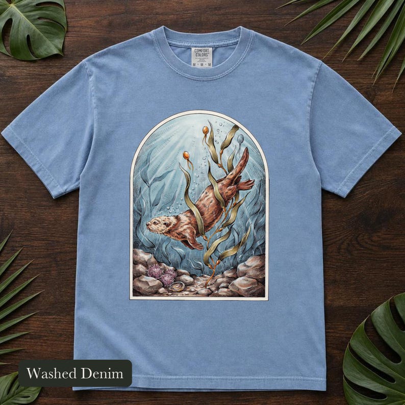 Sea Otter Shirt, Comfort Colors® Sea Life Tee, Coastal Aesthetic Ocean Illustration for Otter Lovers, Aquarium Shirt, Marine Biology Gift