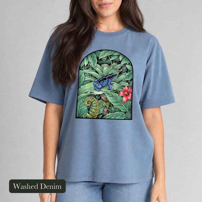 Poison Dart Frog Shirt, Comfort Colors® Naturalist Science Tee, Blue Rainforest Frog Illustration, Frog Lover Gift, Biology Teacher Gift