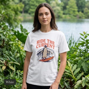 Surfing Penguin Shirt, Ride The Current Retro Surf Art, Bird Nerd Gift, Comfort Colors Ocean Wave Tee, Beach Vacation Summer Vibes TShirt