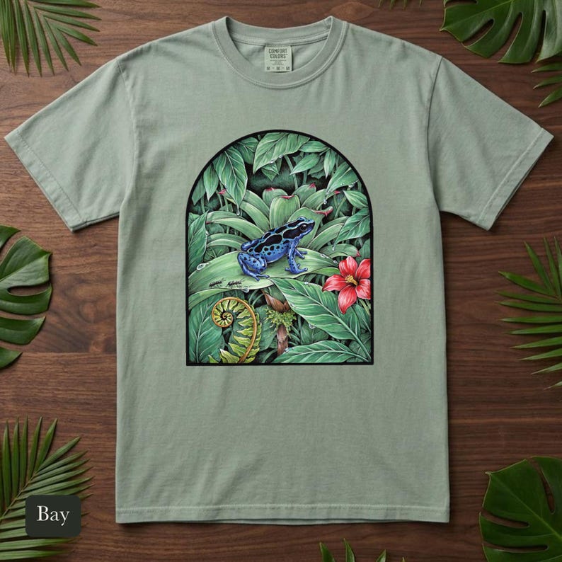 Poison Dart Frog Shirt, Comfort Colors® Naturalist Science Tee, Blue Rainforest Frog Illustration, Frog Lover Gift, Biology Teacher Gift