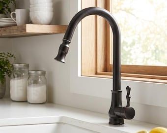 High Arc Matte Black Kitchen Faucet, Single Lever Farmhouse Kitchen Sink Tap with Flexible Pull-Out Hose