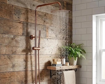 Duschsystem in Roségold, Aufputz-Thermostat-Duschset mit Regenduschkopf und Handbrause, luxuriöse Badezimmerarmaturen aus Messing