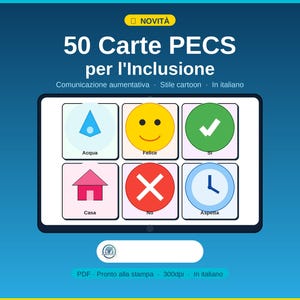 50 PECS Cards in Italian | Augmentative Communication | Visual Autism Planner | Support Materials | Printable PDF | ABA | Educational Compass