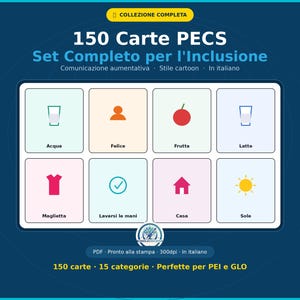 150 PECS Cards in Italian | Complete Augmentative Communication Kit + Token Economy | ABA Guide | Printable PDF