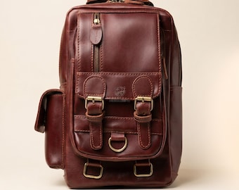 Borsa a tracolla in pelle pieno fiore fatta a mano / Borsa a tracolla vintage marrone