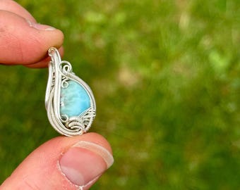 Larimar Wire Wrapped Pendant