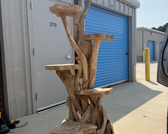 Solid Teak Driftwood-Style Cat Tree