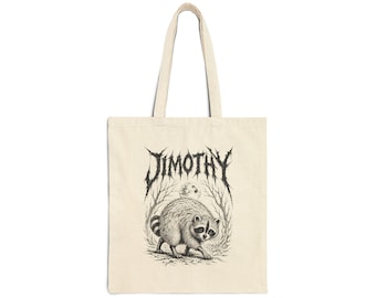 Jimothy Heavy Metal Raccoon Canvas Tote Bag, Spooky Woodland Cryptid Book Bag