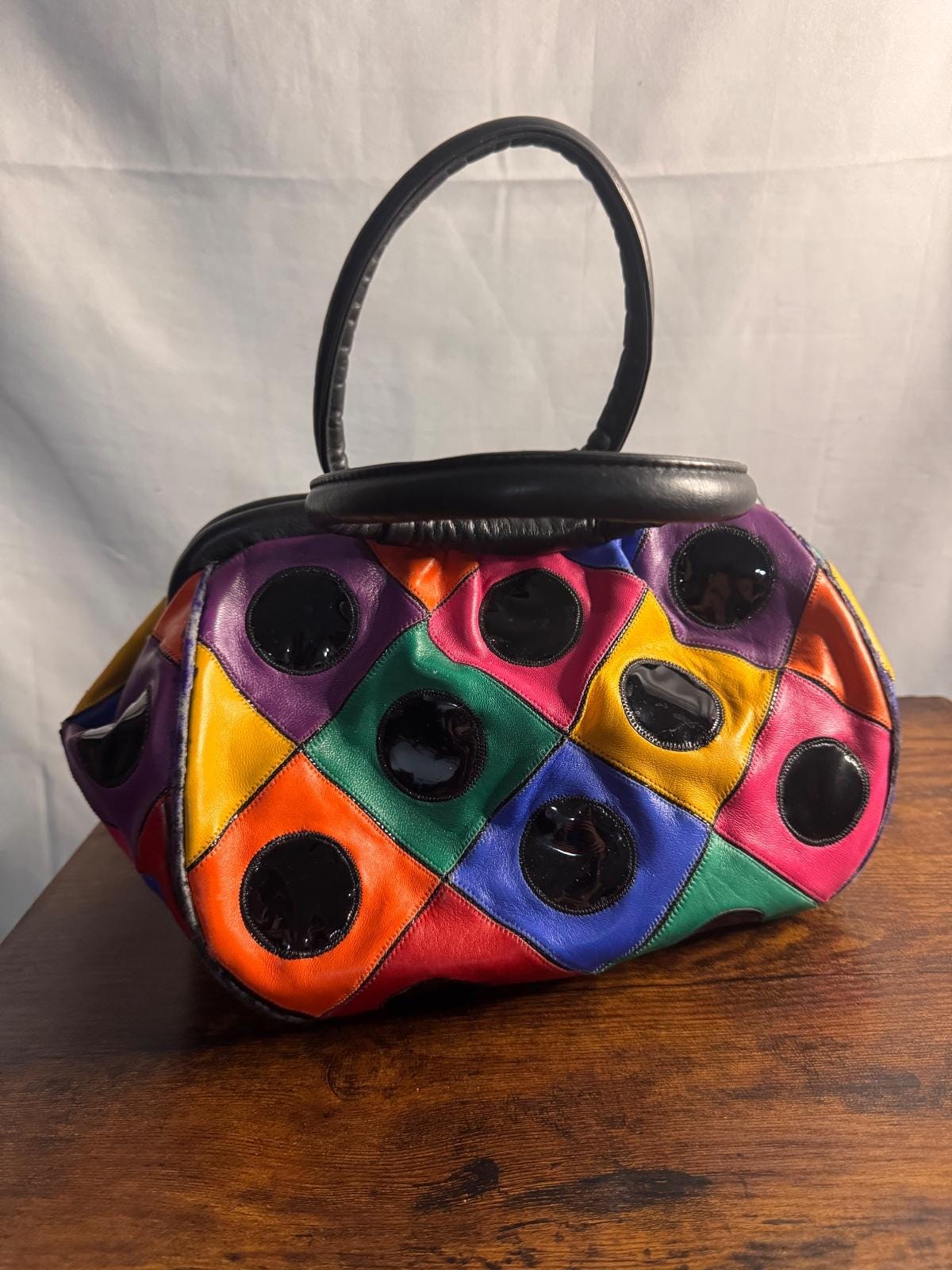 バッグ  vintage bag 80s 90s Vintage 80s Colorblock Leather Bag - Etsy
