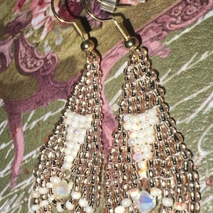 Champagne Rose and Eggshell Drop Style Earrings