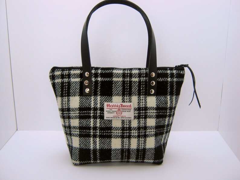 black and white tweed bag