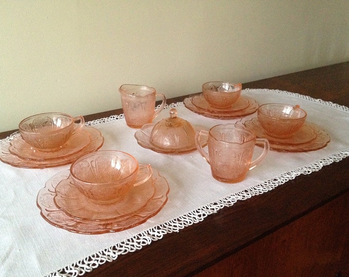 Children's CHERRY BLOSSOM Depression Glass Tea Set, 16piece