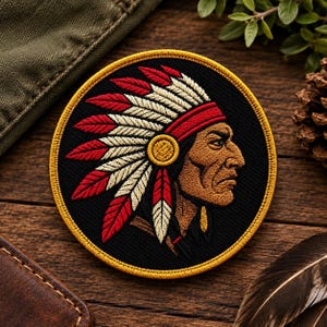 Pack of 2 Apache Patch/Iron-On Patch/Great Plains Native American Warrior/Tribal Symbol/Sew-On Applique for Clothing, Vest/Jacket, Hats