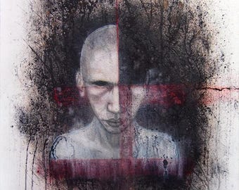 Possession, Ghosts, Demons, Original Large Oil Painting, Charcoal, Mixed Media