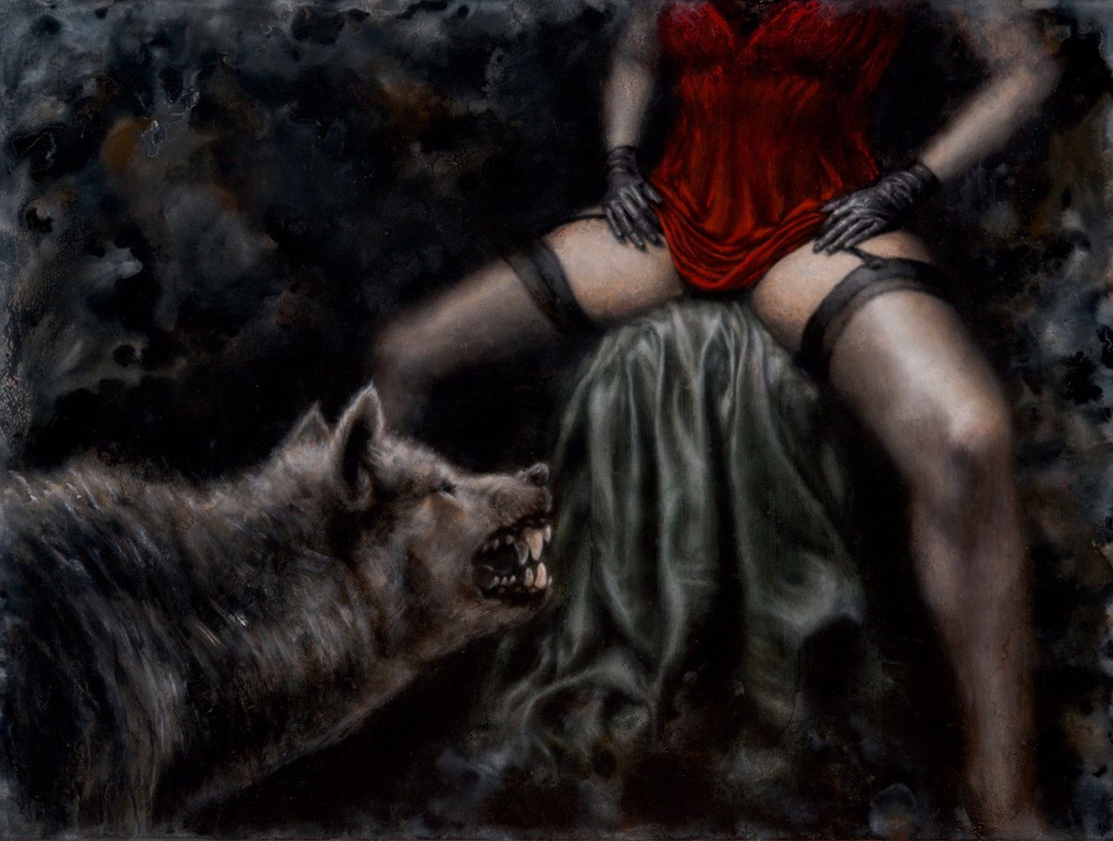 Wolf Little Red Riding Hood Lust Devour Original Oil image 0.