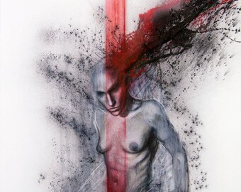 Devil, Contempt, Original Large Oil Painting, charcoal