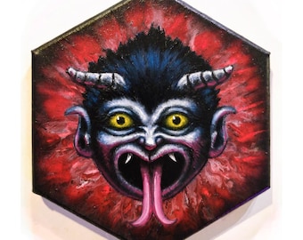 Krampus, Devil, Christmas, Goatman, Horned Demon, Original Oil Painting