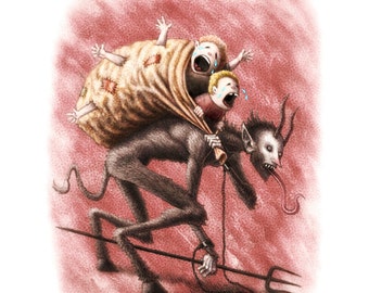 Krampus, Christmas Devil Signed Giclee, Digital Illustration