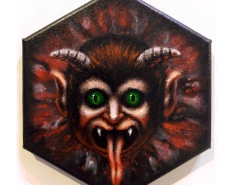 Krampus, Devil, Christmas, Goatman, Horned Demon, Original Oil Painting