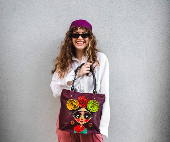 Frida's Garden - Hand Painted Leather  Tote