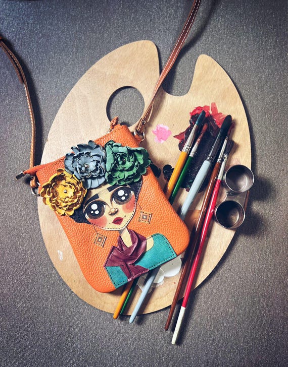 handmade orange kangaroo leather crossbody and shoulder bag