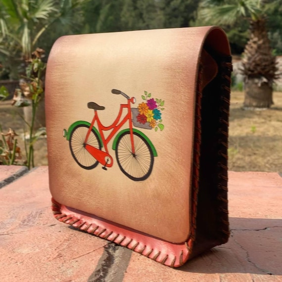 Cycle Bloom - Hand Painted Leather Crossbody Bag - Waterproff And Sunproof