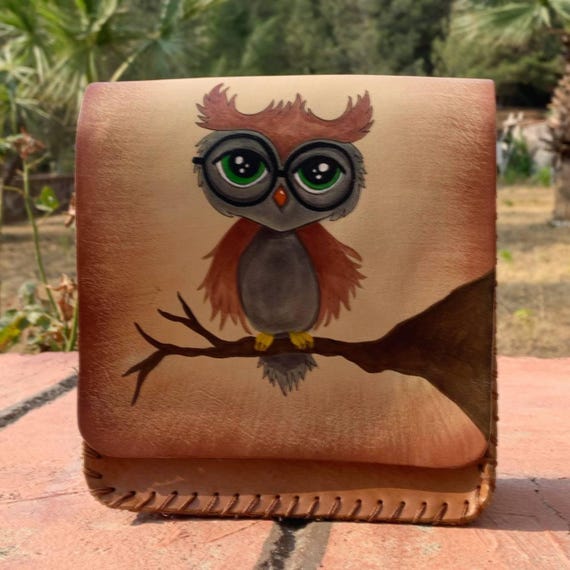 Wisewhimsy - Hand- Painted Leather Owl Bag