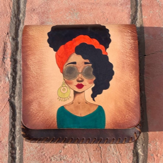 Afrosun - Hand Painted Leather Portrait Bag