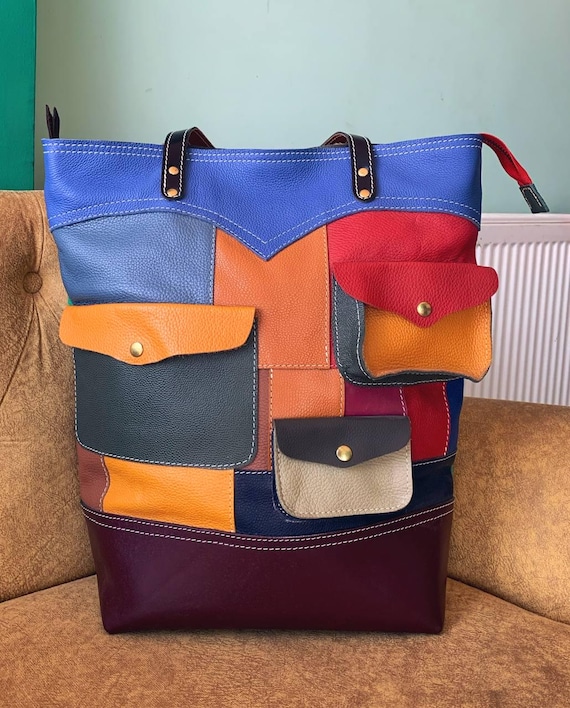 Color Symphony - Handmade Patchwork Leather Tote Bag