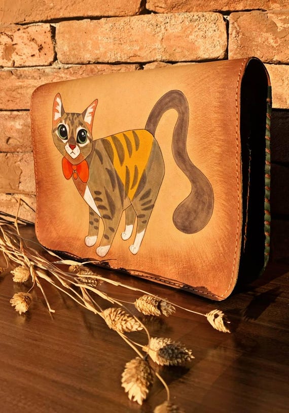 Bowtie Kitty - Hand Painted Leather Bag