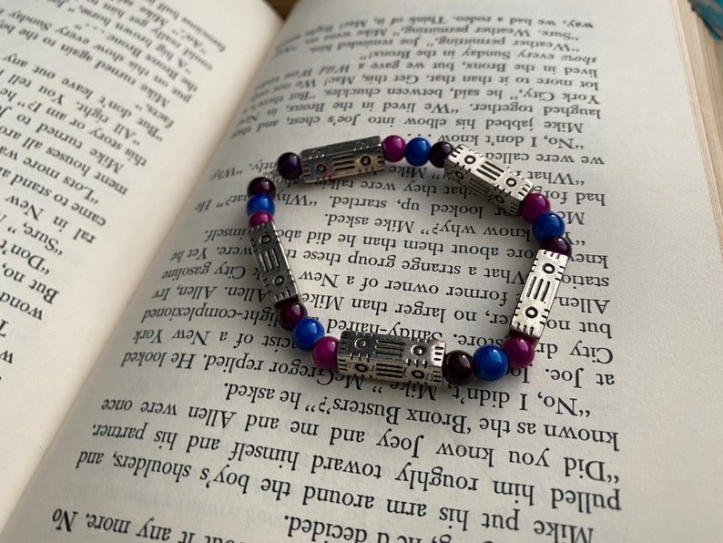 Purple Blue Silver Beaded Bracelet -JEWELRY SALE Pink