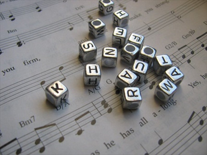 set of 50 Antique Silver Alphabet Beads-letter X