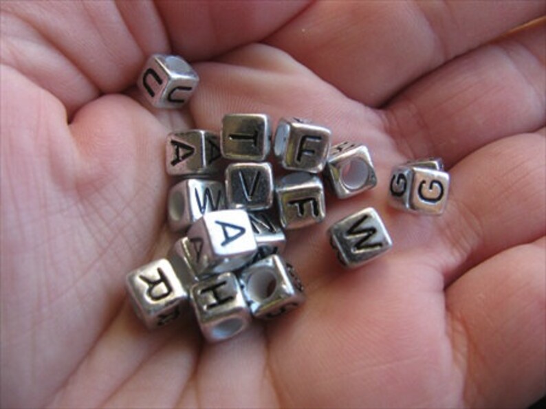 set of 50 Antique Silver Alphabet Beads-letter X