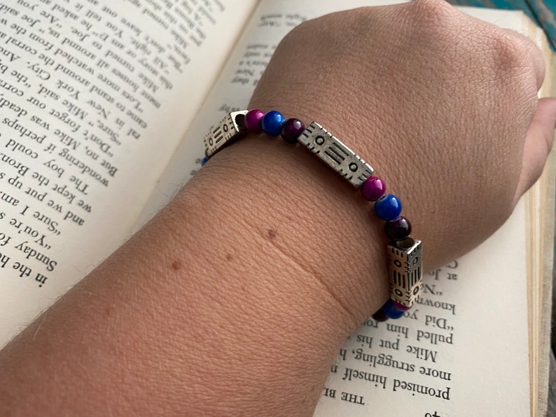 Purple Blue Silver Beaded Bracelet -JEWELRY SALE Pink