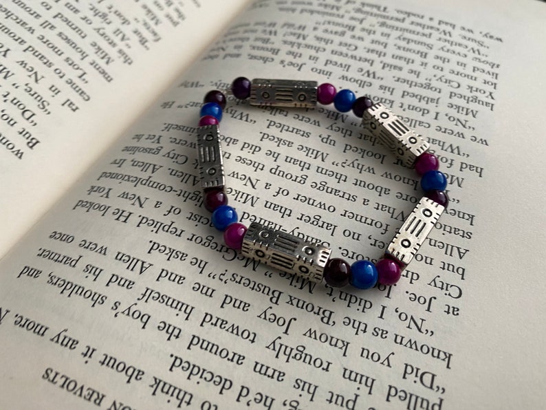 Purple Blue Silver Beaded Bracelet -JEWELRY SALE Pink