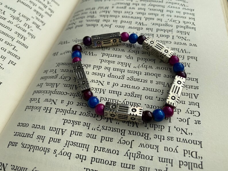 Purple Blue Silver Beaded Bracelet -JEWELRY SALE Pink